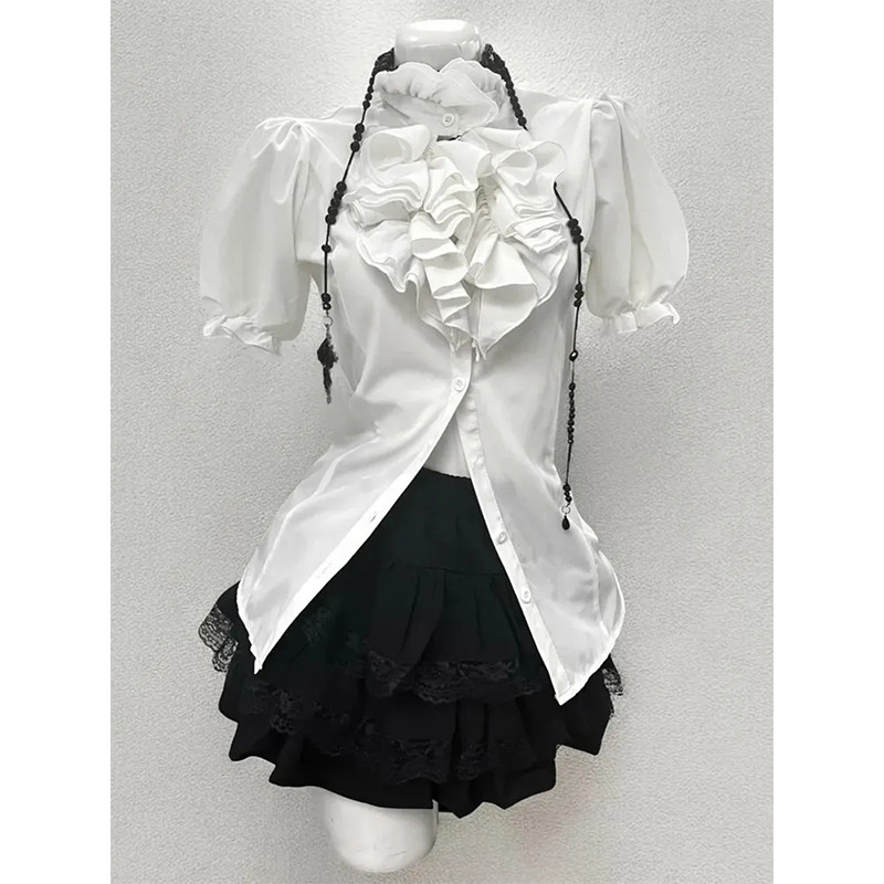 thumbnail for 2026 Summer New Japanese-Style Preppy Retro Puff Sleeve Shirt + Cake Skirt + Vest Three-Piece Set for Women