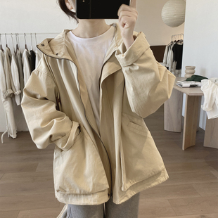 简约口袋减龄长袖 连帽外套女式 显瘦韩版 春秋新款 棉质上衣 宽松大码