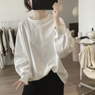 显瘦韩版 灯笼袖 宽松大码 t恤女春秋季 简约小众设计感棉质上衣 新款
