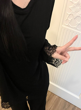 又纯又欲！all black+蕾丝拼接睡衣杀疯了！韩系高级慵懒风家居服