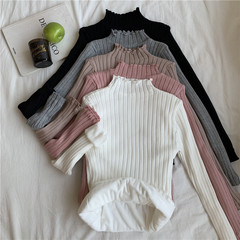 Real shot real price Plush thickened long sleeve half high collar show thin Pullover warm bottoming sweater knitwear