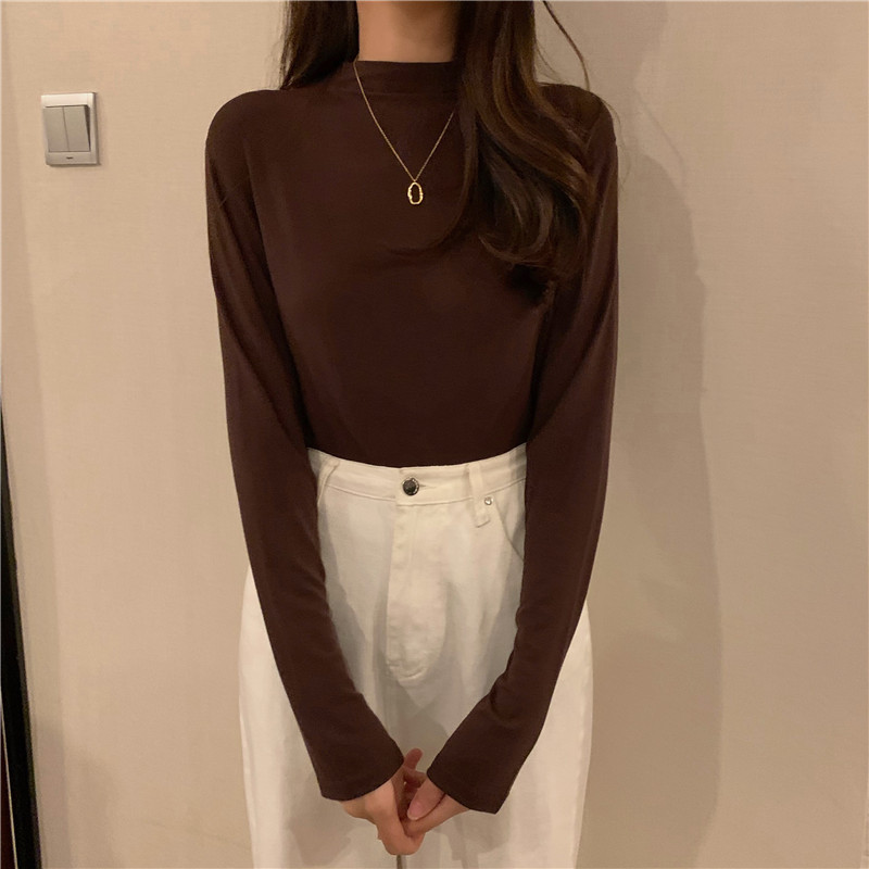 Real price real price in autumn and winter with half high collar and slim fit bottom shirt long sleeve versatile knit top T-shirt