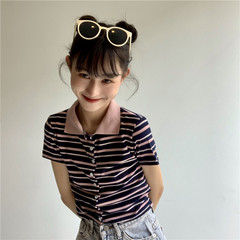 Real shot and real price hot collar short style thread slim fit small short sleeve T-shirt