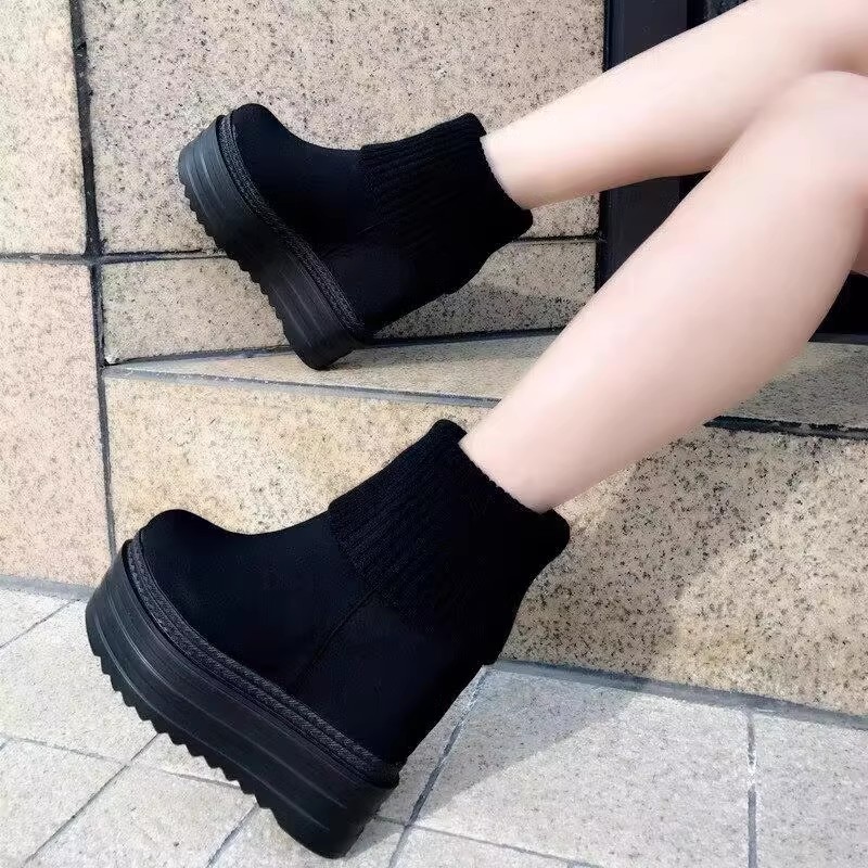 粗跟超高跟防水台系带短靴女