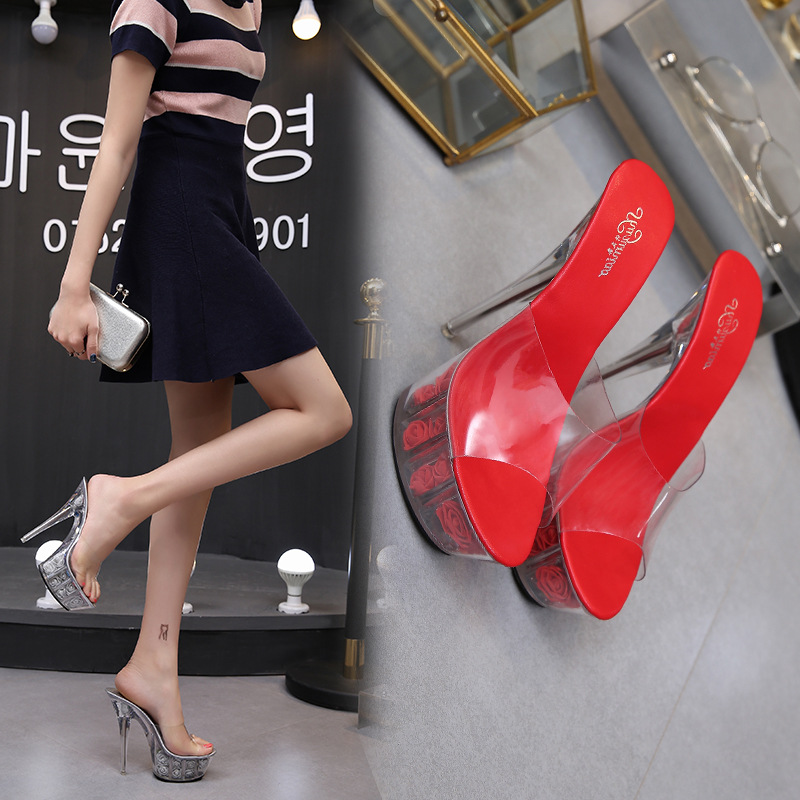 夜店透明水晶性感超高跟鞋