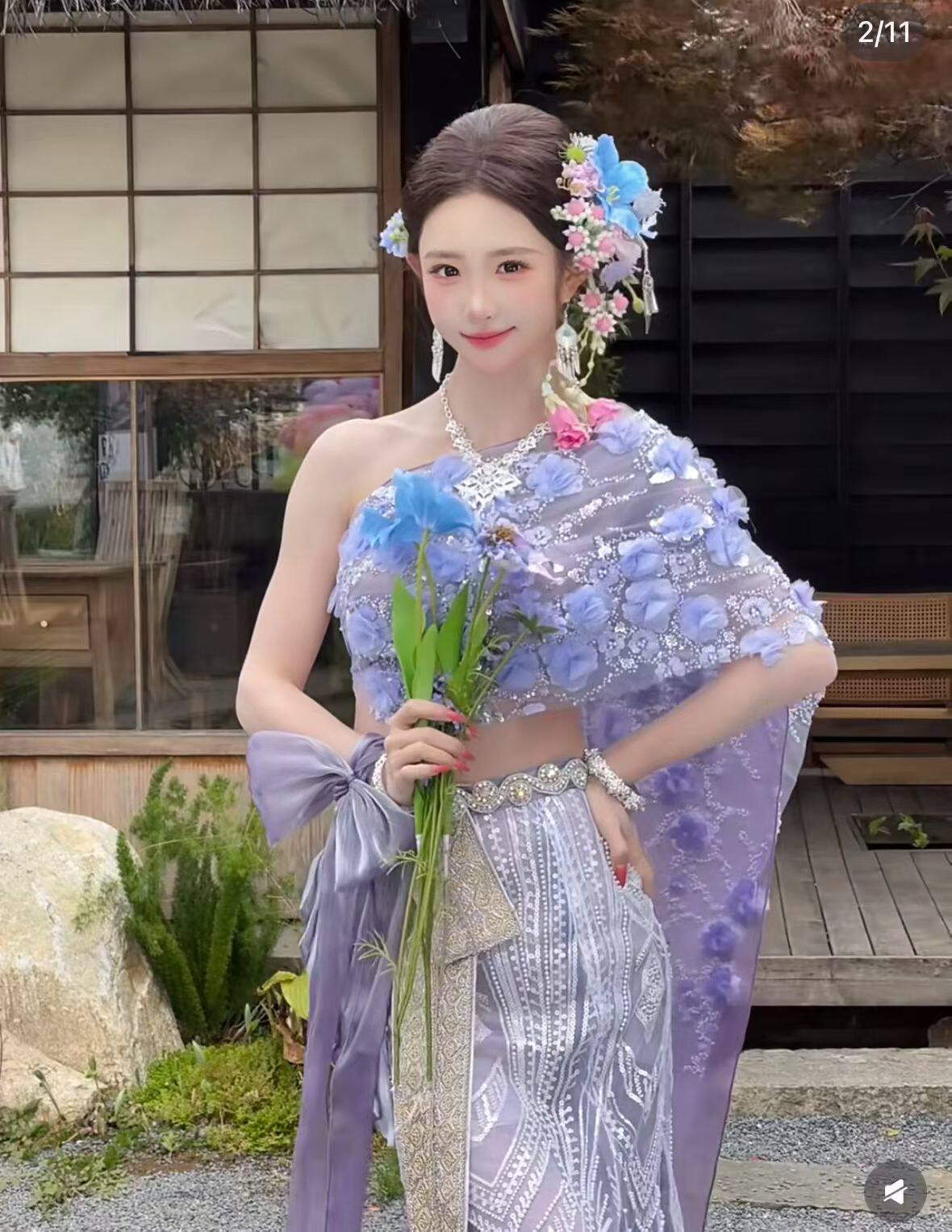 云南西双版纳傣族服装女少数民族风服饰舞蹈写真演出服舞台表演