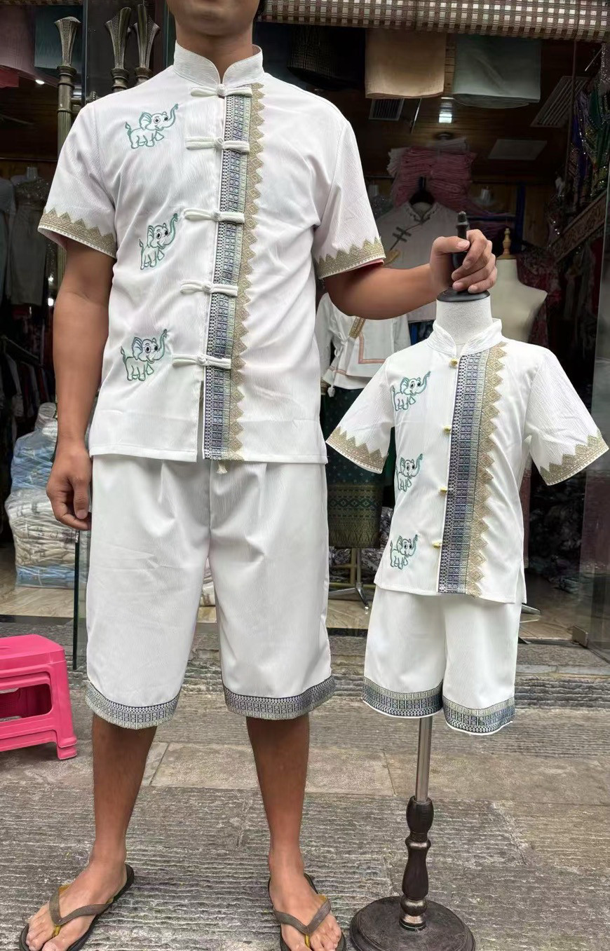 云南西双版纳傣族民族服饰泼水节旅游新中式立领短袖短裤亲子套装