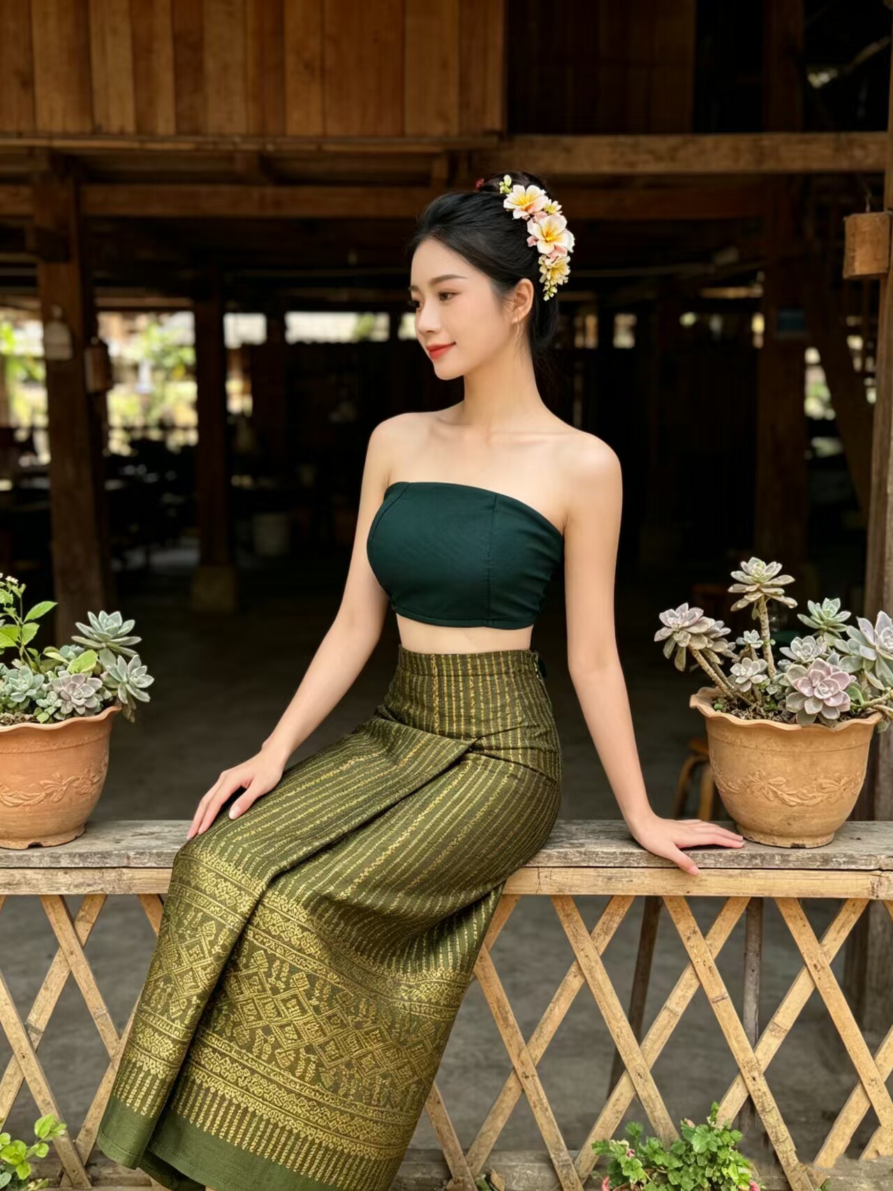 西双版纳傣族改良版民族服饰女士抹胸套装泰国服装拍照写真演出服