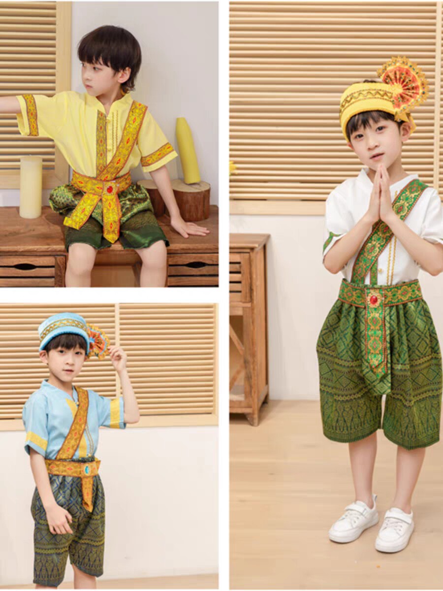 云南西双版纳傣族民族服装男童新款夏季套装舞蹈表演服装