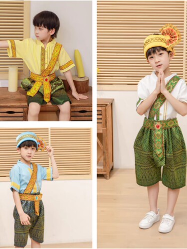 云南西双版纳傣族民族服装男童新款夏季套装舞蹈表演服装
