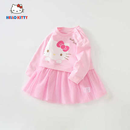 HelloKitty童装衣服2024秋季女童长袖连衣裙宝宝公主网纱裙子