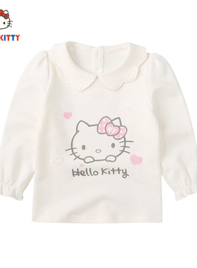 Hello Kitty童装女童秋季长袖T恤新款可爱套头蝴蝶领卫衣