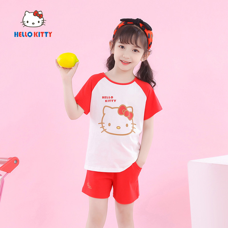 HelloKitty童装夏季女童薄款可爱棉质短袖短裤两件套装,童装/婴儿装/亲子装,套装,淘宝优惠券,粉丝福利购,淘宝优惠卷