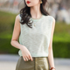 夏新款 纯色百搭 上衣薄款 圆领竹节麻背心女内搭背带外穿打底衫 无袖