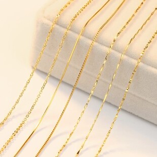 彩金项链女925纯银镀金黄金色裸链18K金单链子锁骨链不掉色无吊坠