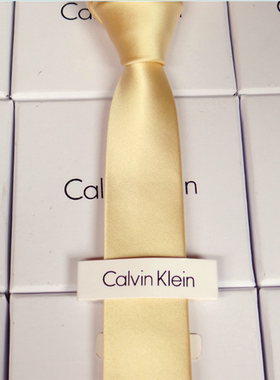 新款正品ck领带真丝男士韩版时尚英伦 5CM 窄休闲领带纯金色 潮
