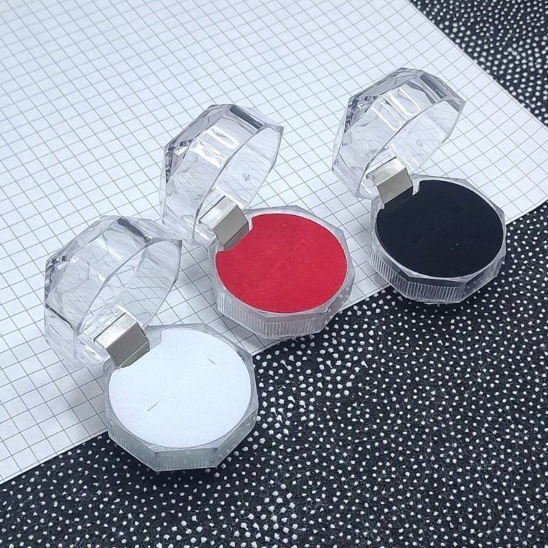 翻盖透明水晶盒小八角戒指耳钉包装盒 亚克力珠宝饰品首饰收纳盒