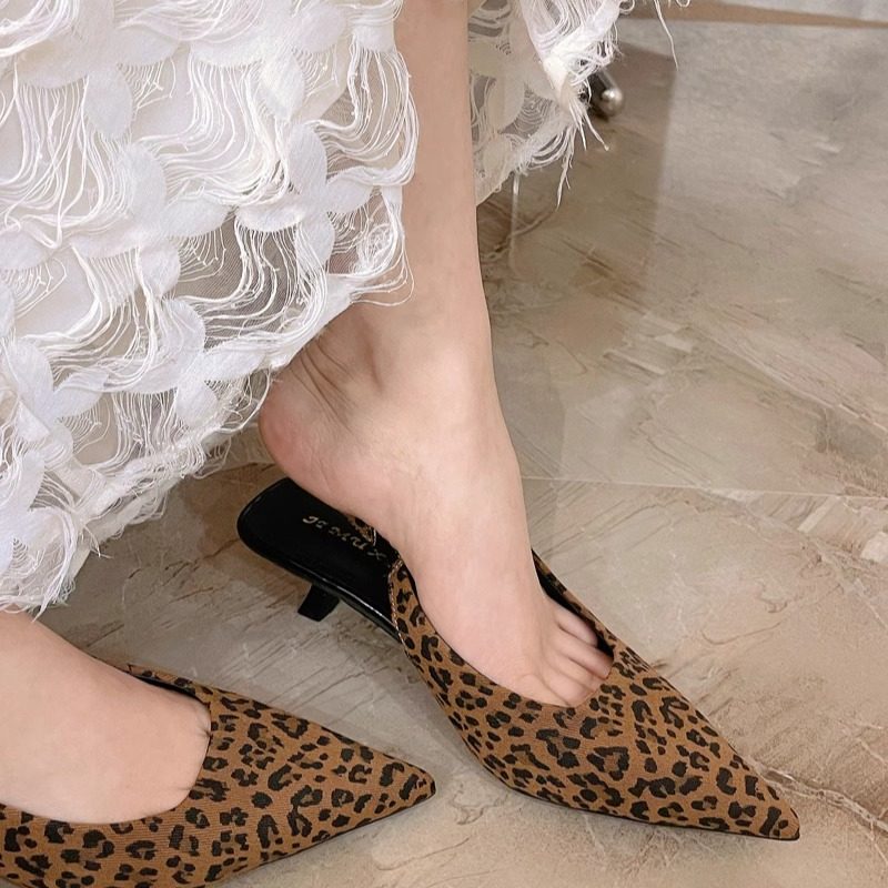 真皮版！2025新款时尚高跟尖头豹纹细跟性感猫跟单鞋女新中式凉鞋,女鞋,时装凉鞋,淘宝优惠券,粉丝福利购,淘宝优惠卷