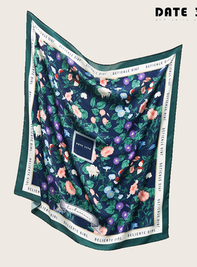 Date 35th 原创花卉大方巾装饰印花百搭法式复古围巾职业女士丝巾