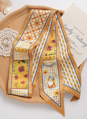 Date35th原创 可爱猫咪丝巾装饰小长条飘带丝带绑包扎发日系领巾