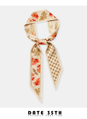 「Date 35th原创」秋虞美人~小众丝巾小长条飘带绑包丝带发带领巾