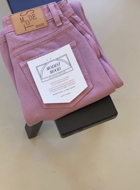 韩国   modest mood 1050104  粉色/绿色/奶油黄色高腰休闲牛仔裤