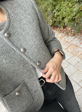 小短腿组长 dunst 经典 灰色 小香风 外套 韩国韩代同款