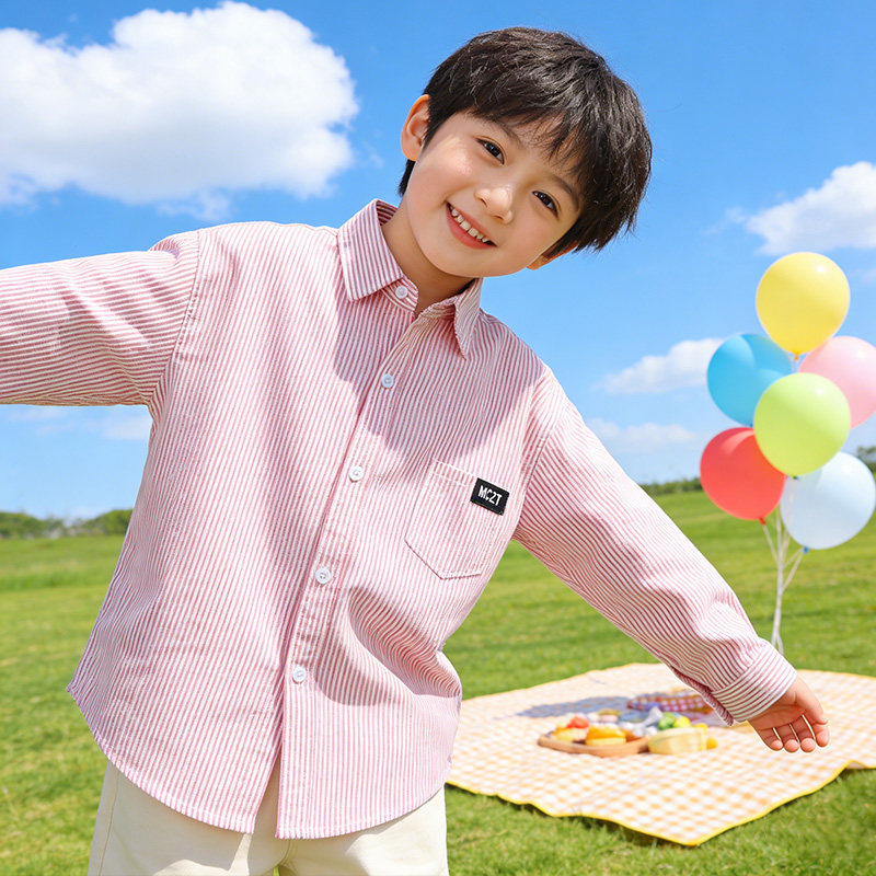 儿童衬衫男童韩版春夏新款条纹外套上衣宽松女童学生休闲春装百搭