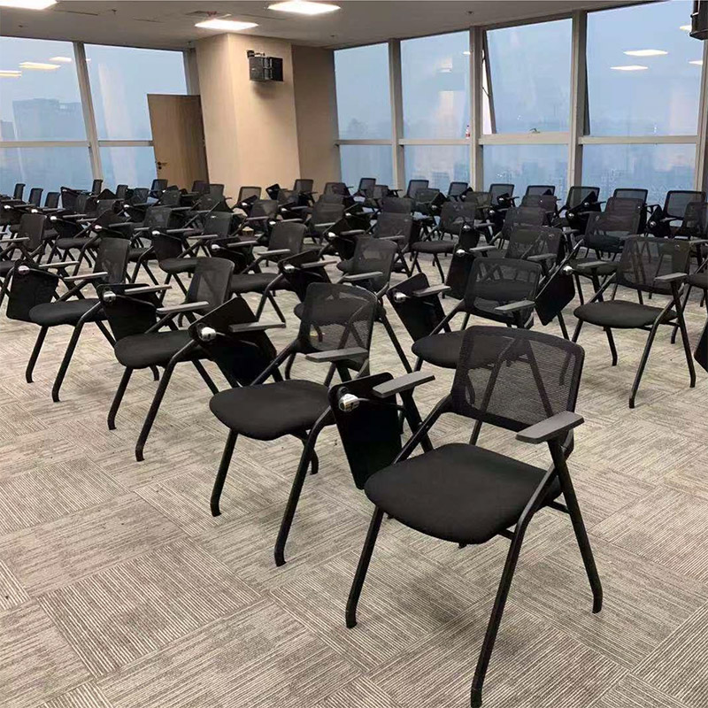 折叠网布培训椅带写字板小桌板会议椅带轮桌椅一体会议室开会椅子