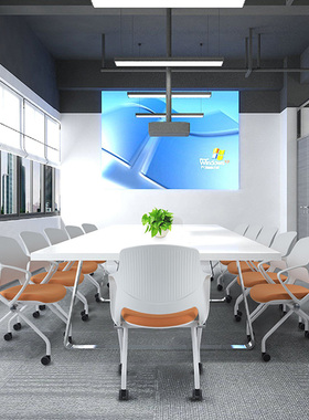 白色塑料靠背折叠会议椅加大写字板培训椅带小桌板桌椅一体办公椅