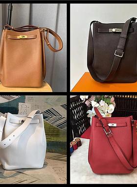 裴格H家全手工手缝蜡线sokelly凯莉包原版tc皮22cm斜跨水桶女包