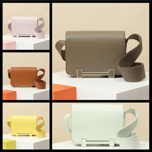 裴格H家全手工手缝geta木屐包珐琅扣chevre山羊皮20单肩斜跨女包