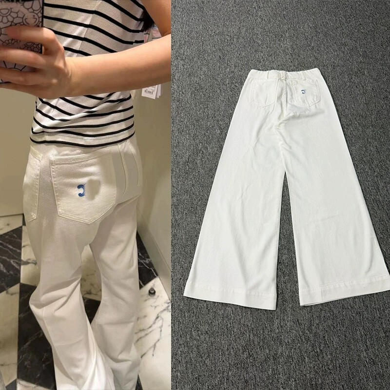 白色高腰夏日轻薄牛仔喇叭长裤女