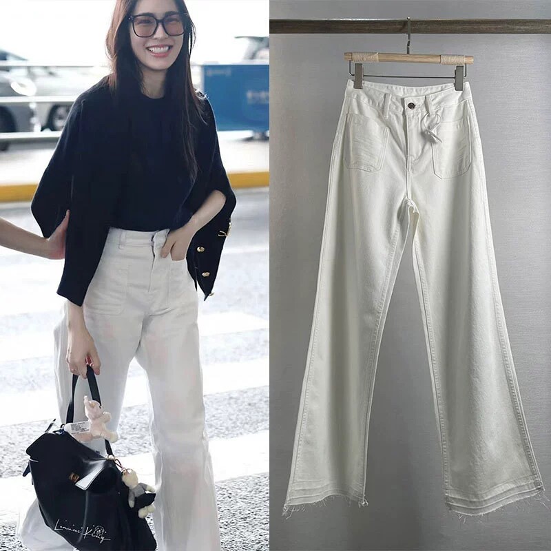 26新DR前口袋白色裤子垂感高级感版型好看的毛边阔腿牛仔裤女高腰