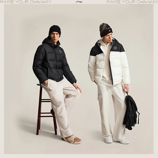 韦德系列男子防泼水鹅绒短款 新品 羽绒服AYMV065 李宁2025冬季 正品