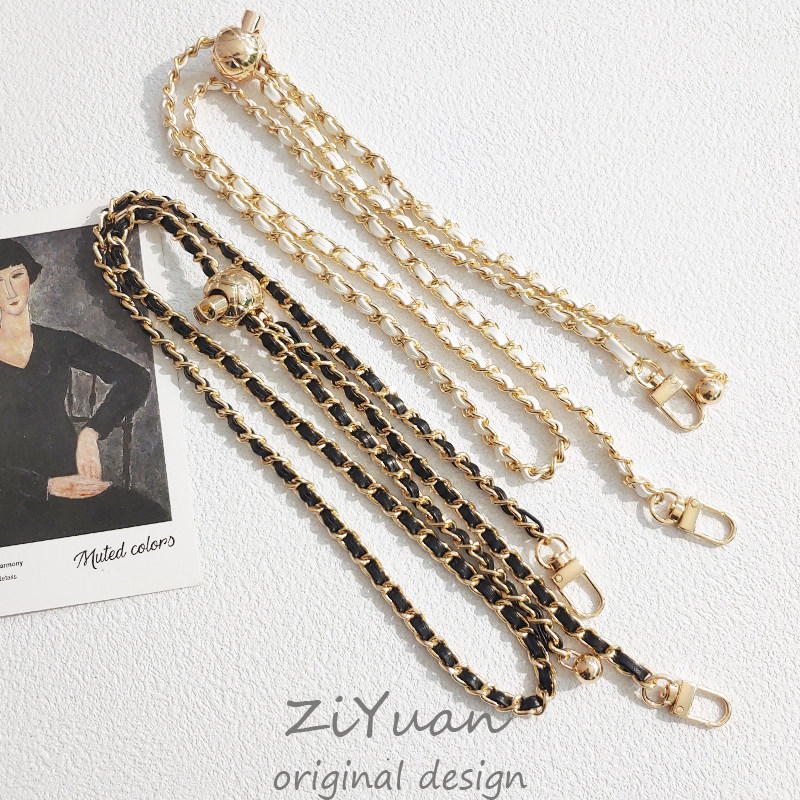 简约电镀编织pu皮调节链条肩带斜挎背绳双扣包包相机手机壳挂绳女