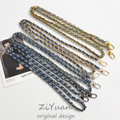 简约电镀牛仔布编织链条肩带斜跨背挂绳双扣包包相机手机壳挂绳女