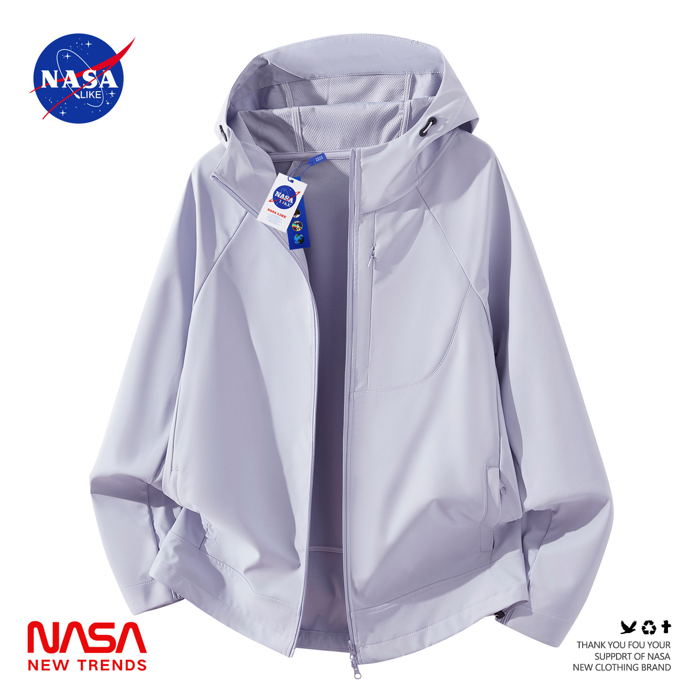NASA户外运动软壳冲锋衣男女薄款2026新款春秋季防风连帽百搭外套