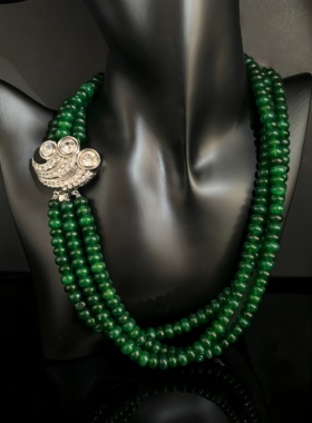 复古风手工串珠绿色多层颈链莱茵石镶嵌显白大气秋冬毛衣链