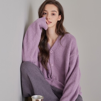 美梦秋冬季女长袖V领珊瑚绒睡衣