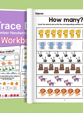Trace Digit Number Handwriting Workbook外贸英文版数学填空本