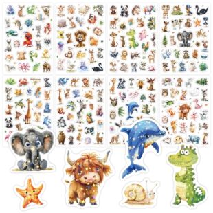 Stickers 外贸卡通镭射闪光动物贴纸197枚手账贴纸 Flash Laser