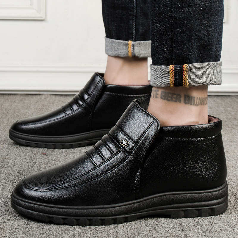 棉鞋男冬季棉皮鞋防滑男士保暖冬鞋加绒圆头二棉休闲高帮冬天鞋子