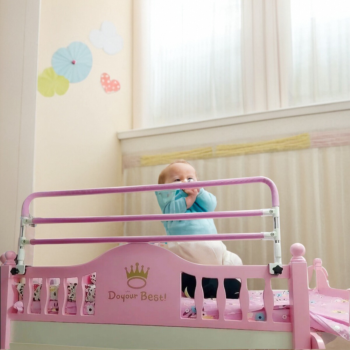 免打孔安装睡咕噜粉色防摔护栏