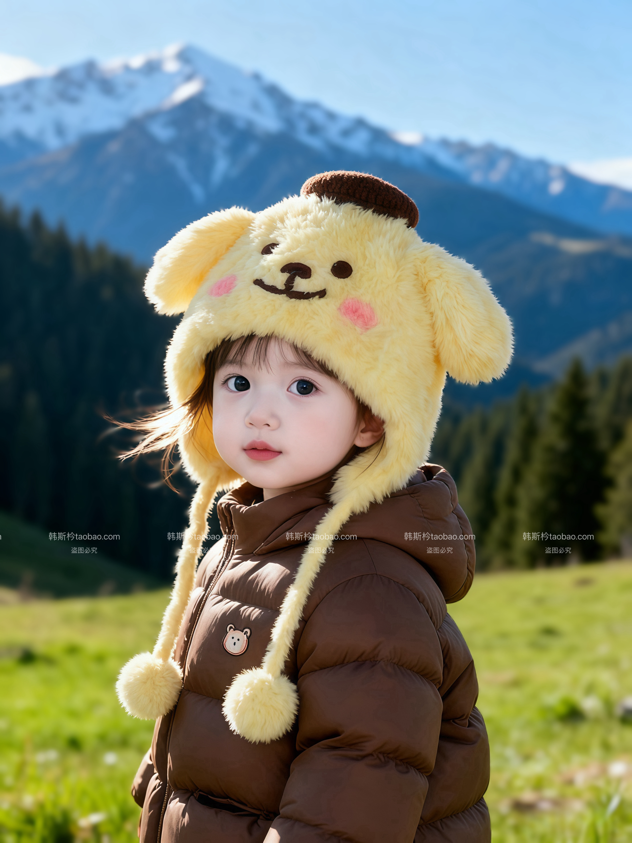 可爱卡通布丁狗黄色小狗毛绒套头帽子女秋冬新款保暖护耳雷锋帽潮