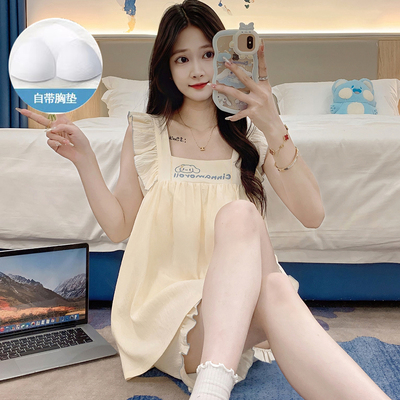 夏季云朵棉小飞袖吊带短裤睡衣女