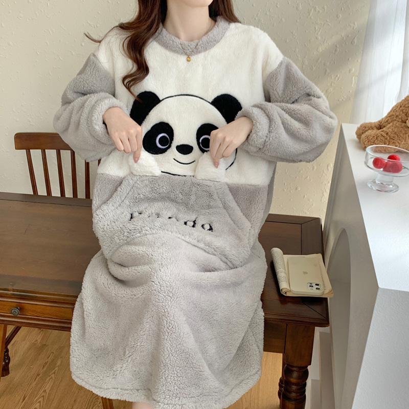法兰绒睡裙女秋冬季软萌卡通可爱