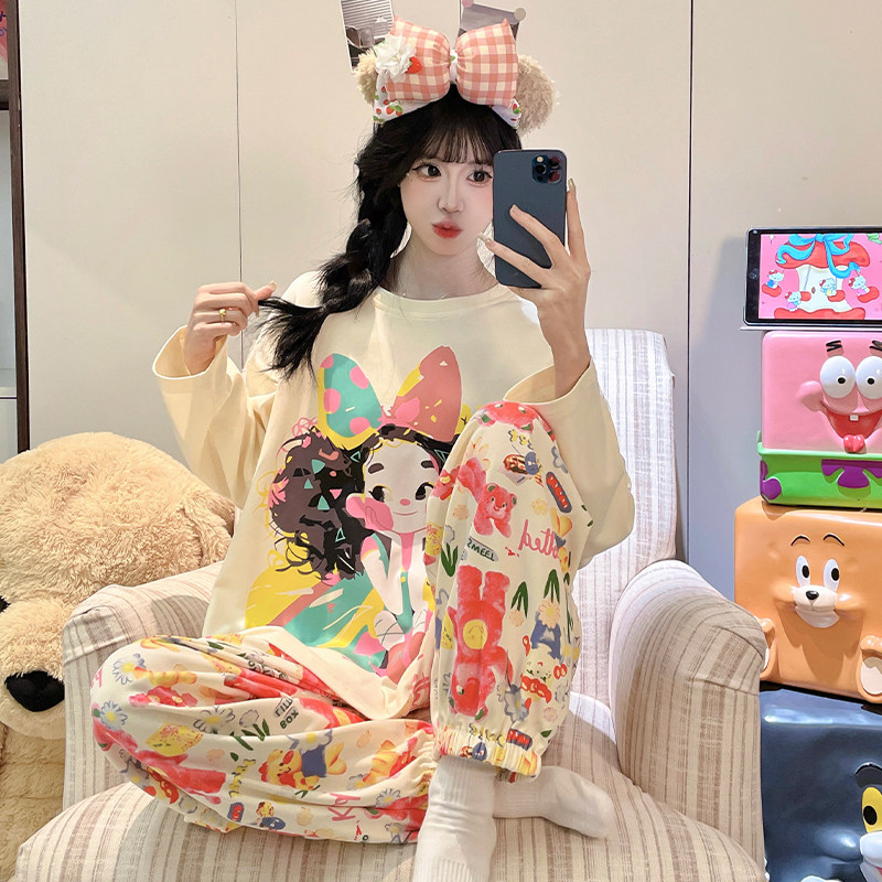 睡衣女2025春秋新款圆领长袖时尚