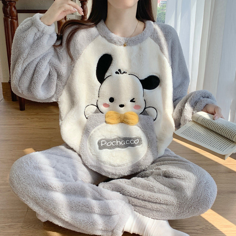 珊瑚绒睡衣女法兰绒加厚家居服