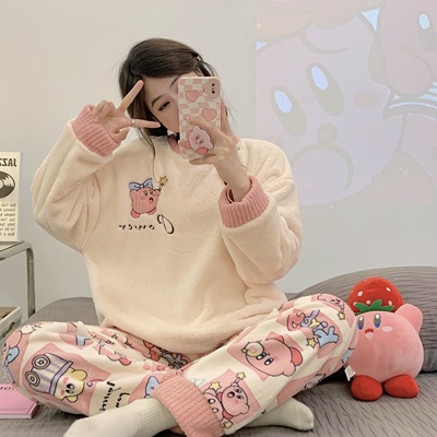 睡衣女法兰绒保暖家居服两件套装